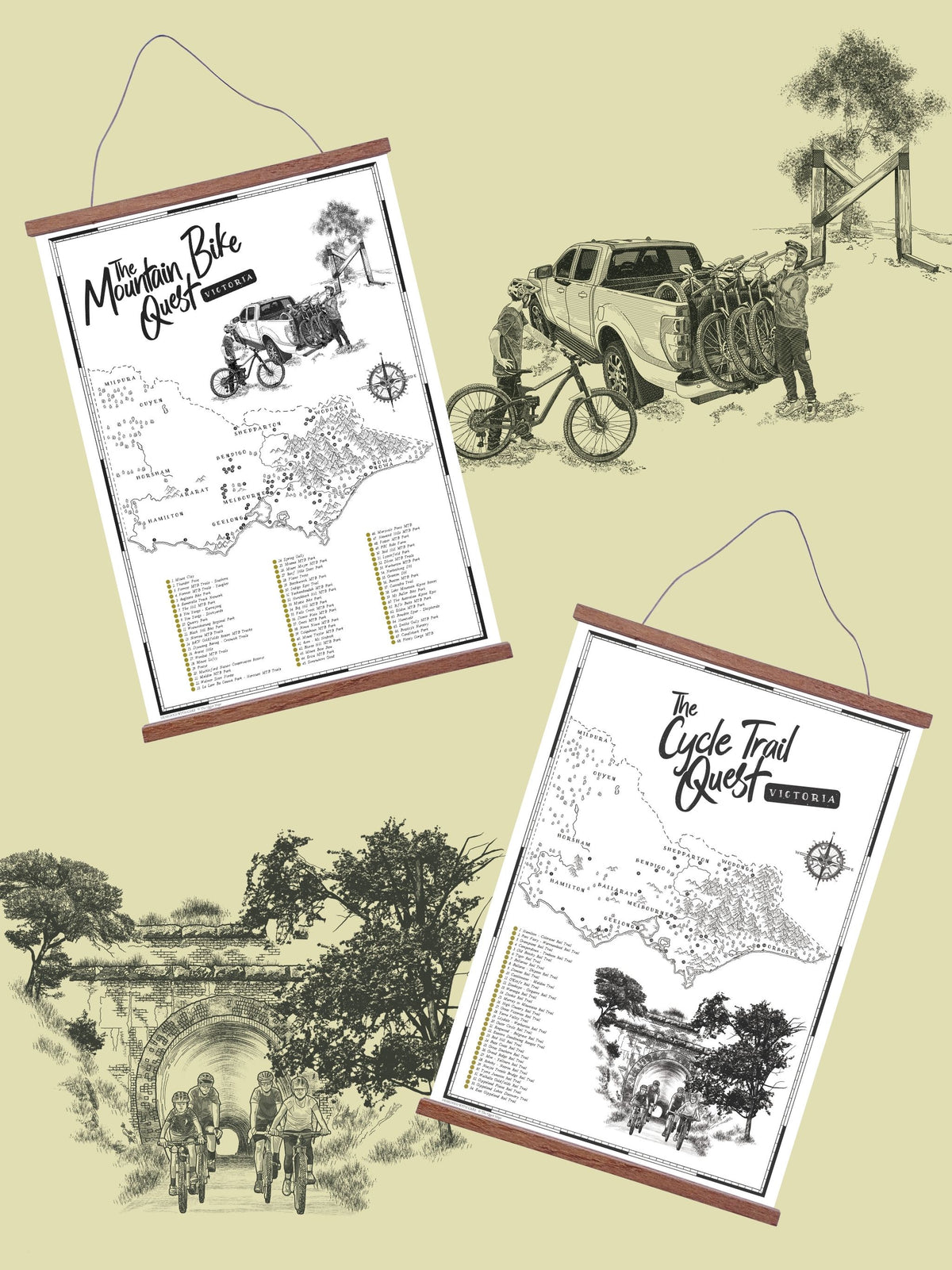 Bike Mad Victoria Bundle featuring mountain bike and cycle trail maps with hand-drawn Victorian adventure scenery