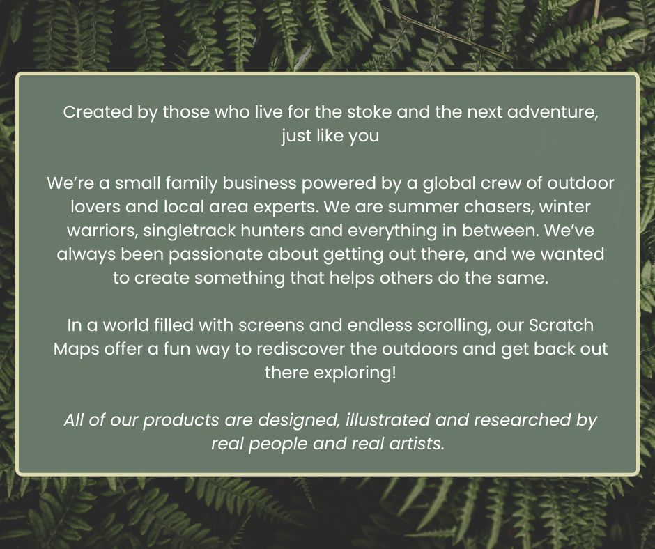 Text on a green background with ferns, promoting an outdoor-themed business.