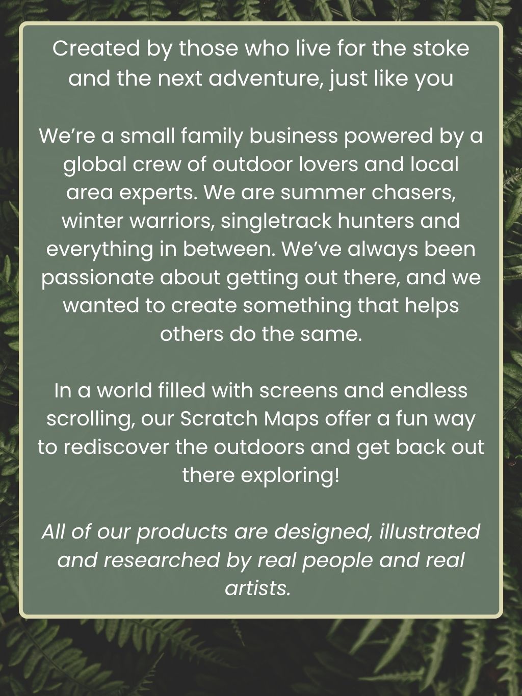 Text overlay on a green background promoting an outdoor scratch map poster business